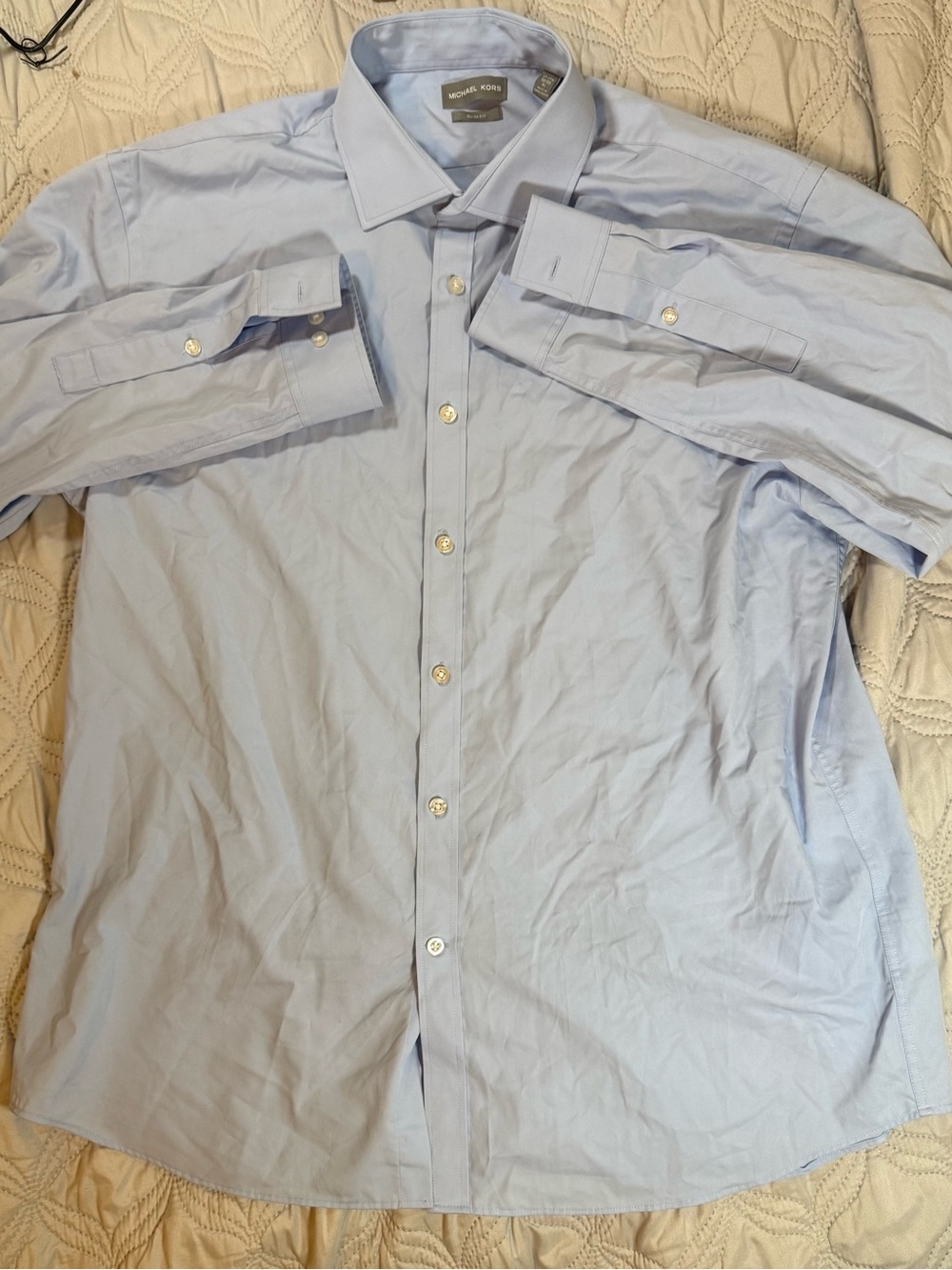 Michael Kors Slim Fit Dress Shirt Mens XL 17 17.5 32 33 Light Blue Button Down